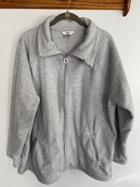 CJ Banks Light Gray Zip-Front Teddy Fleece Jacket